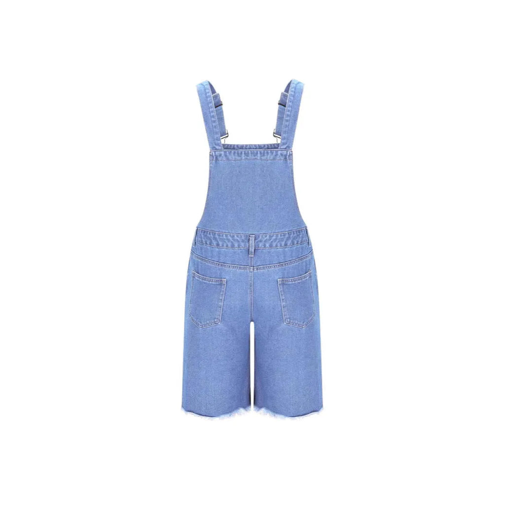 Men's ripped denim shorts in dark blue, light blue, and black with a straight-leg cut.