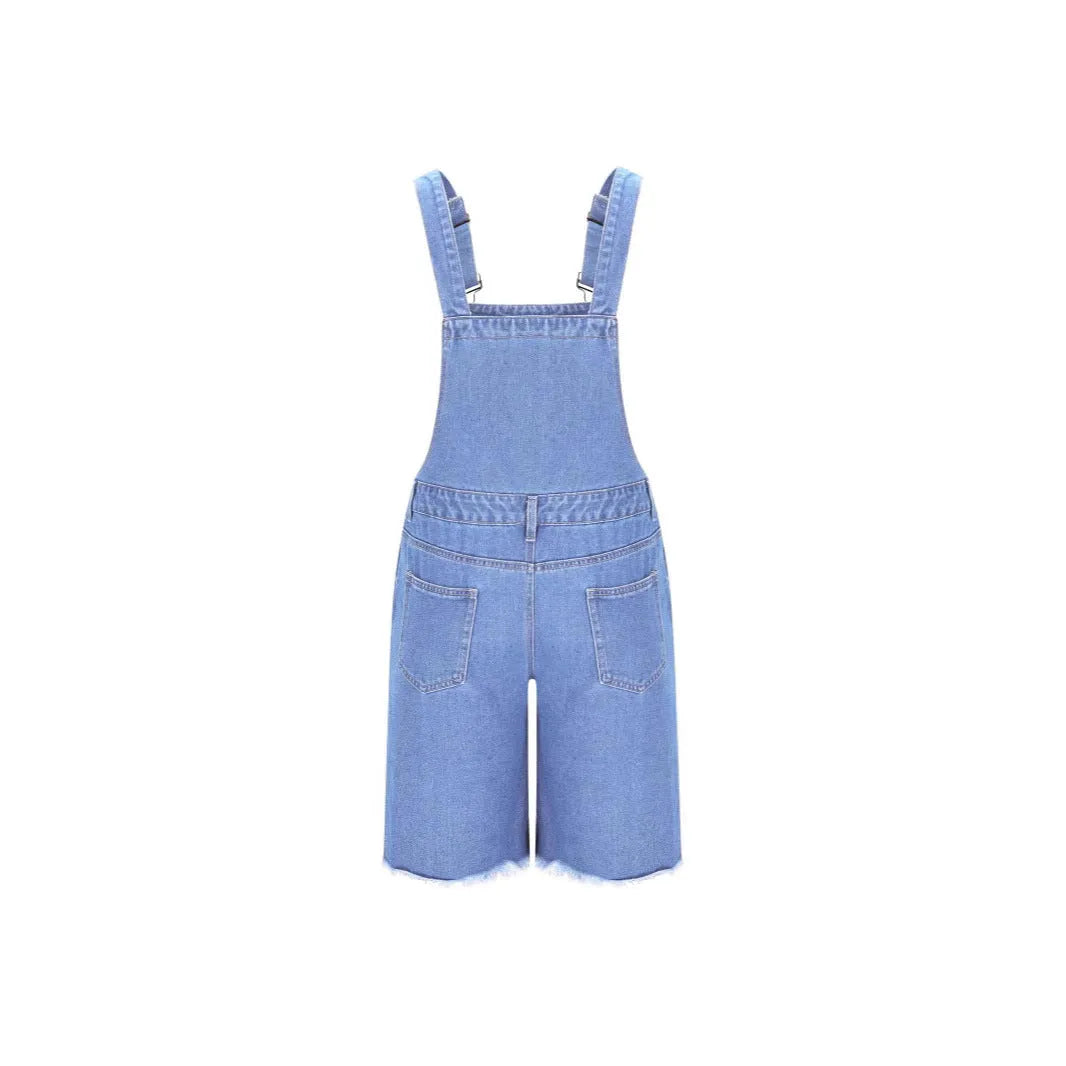 Men's ripped denim shorts in dark blue, light blue, and black with a straight-leg cut.