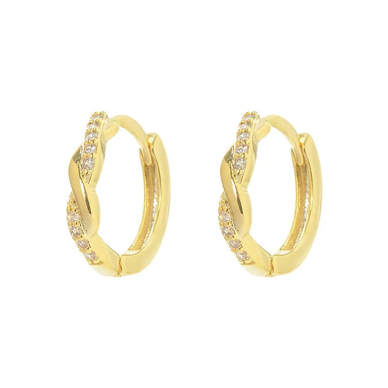 Geometric round hemp rope earclip earrings for women with diamond-coated gold finish