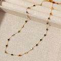 Gold electroplated titanium steel women's necklace with natural stone pendant on O-ring chain
