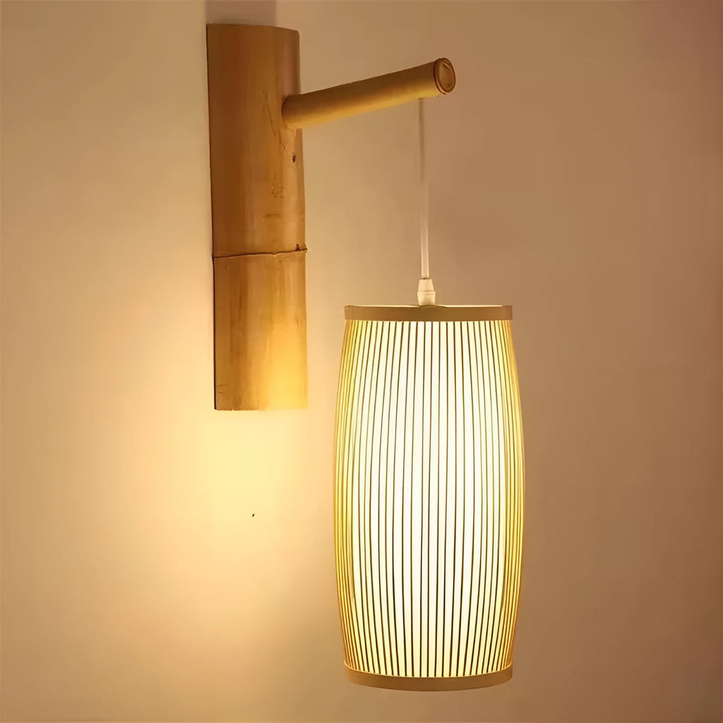Bamboo plait ceiling pendant lamp with woven construction and E27 lamp holder for halls and staircases