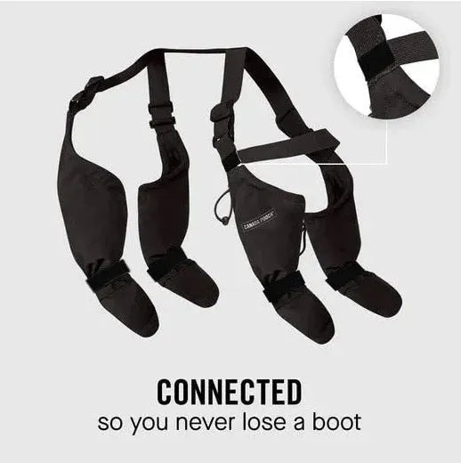 Black waterproof dog shoes with strap closure and non-slip soles for paw protection