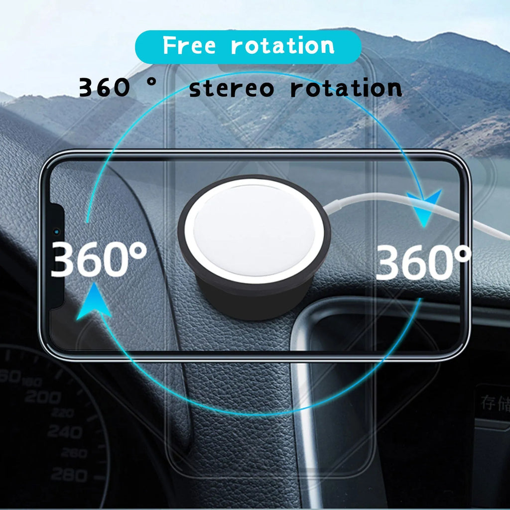 Black magnetic car phone holder showing snap-in design for mobile devices