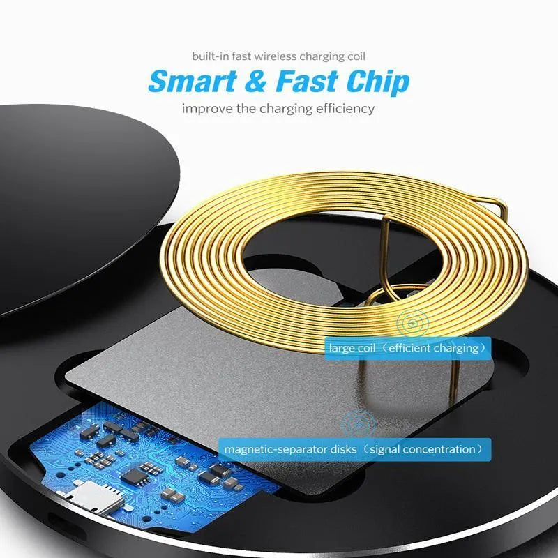 Black square GY-68 ultra-thin wireless fast charging pad on a desk.