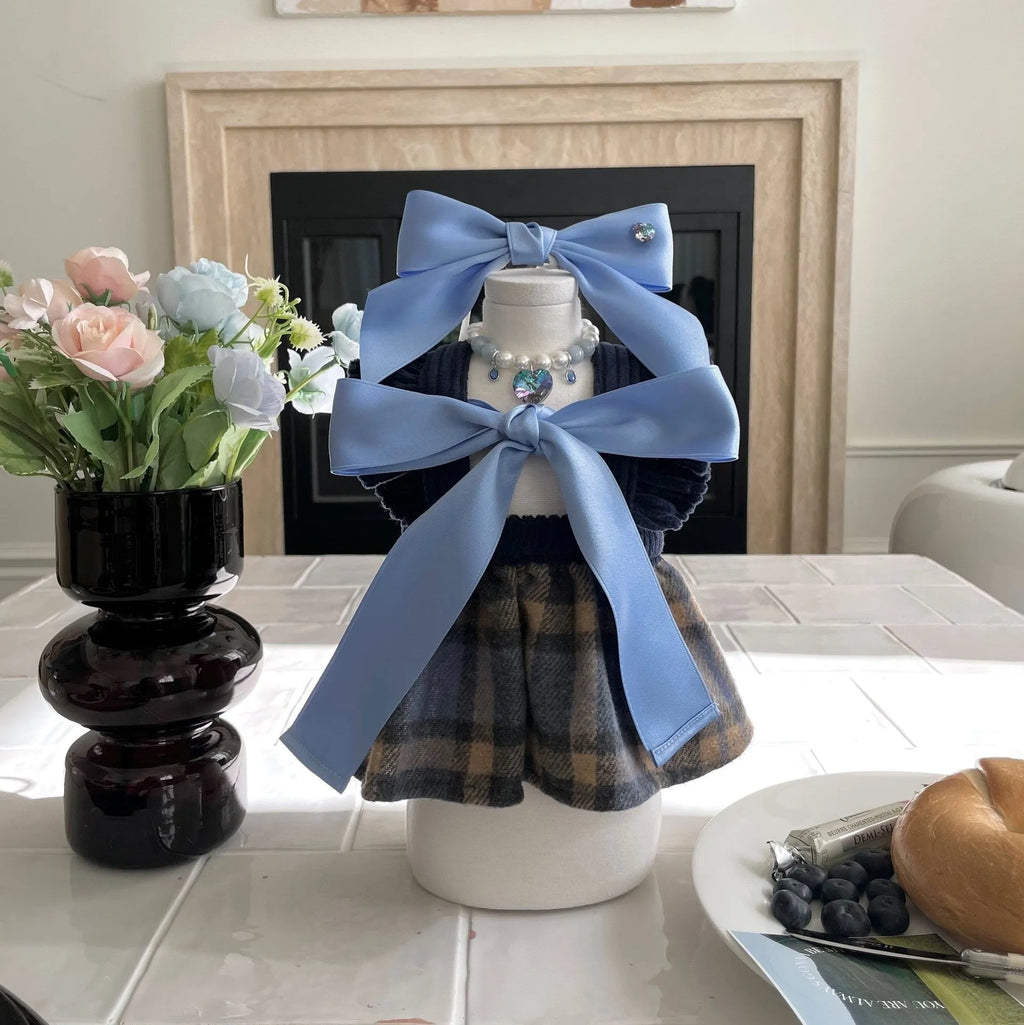 Adjustable dog hair band with princess style bow design in polyester cotton ribbon material
