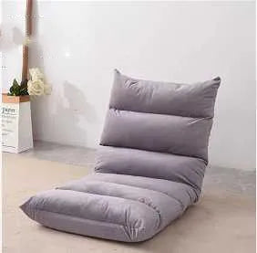 Adjustable floor lazy sofa in beige with 6-level backrest and high-elastic-sponge filling, shown in living room