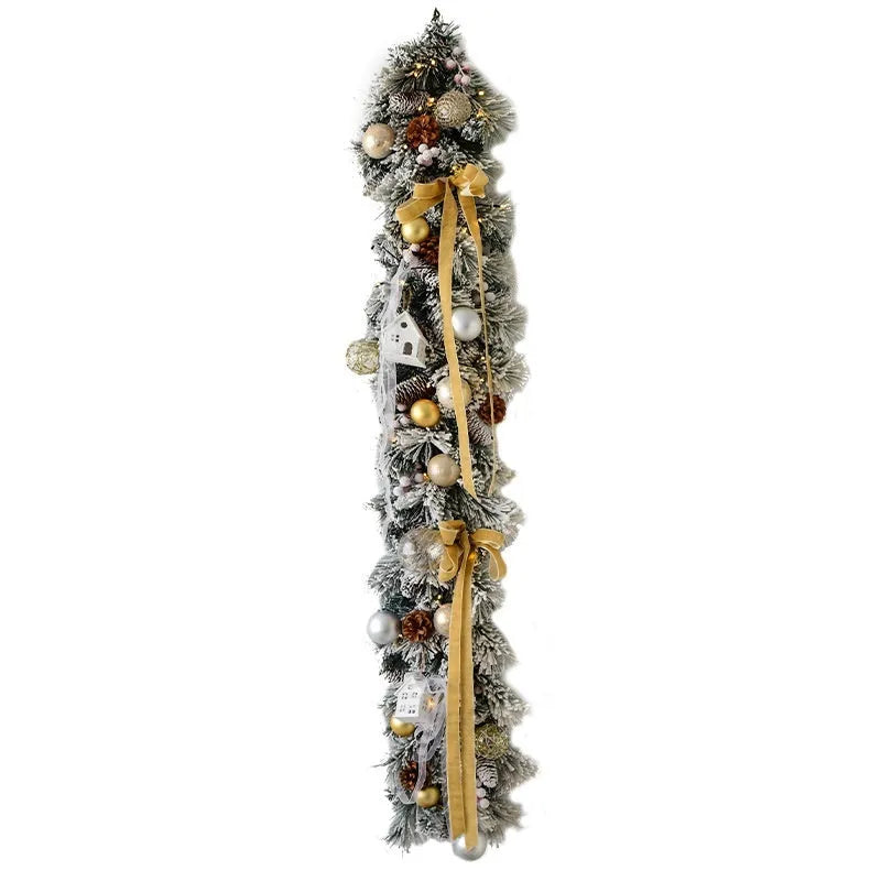 Large 135cm European style rattan leaf Christmas wall hanging decoration with gold red flowers and pine needles