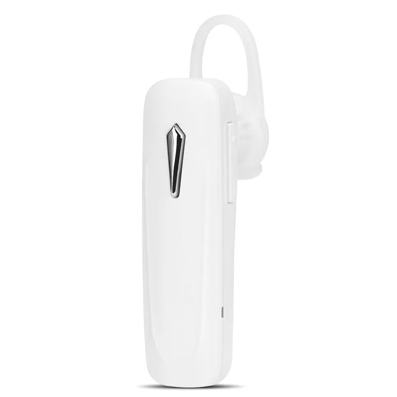 M165 wireless Bluetooth headset in black with hang-on ear design showing battery display