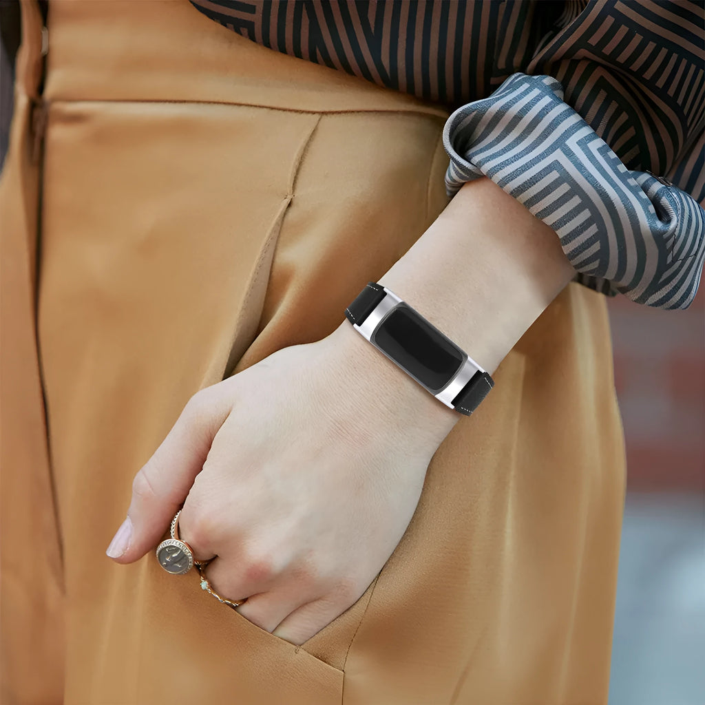 Genuine cowhide leather strap for Fitbit Charge 5 smartwatch in various colours