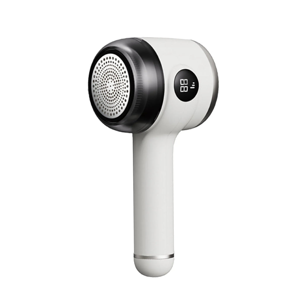 Rechargeable fur ball trimmer for fabric care in white with charging cable