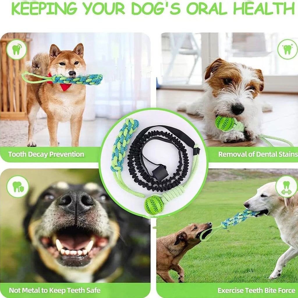 Cotton thread dog tug of war rope toy for bite play in green corncob colour