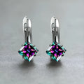 Women's diamond design copper earrings with inlaid blue zircon stones as decorative costume jewellery