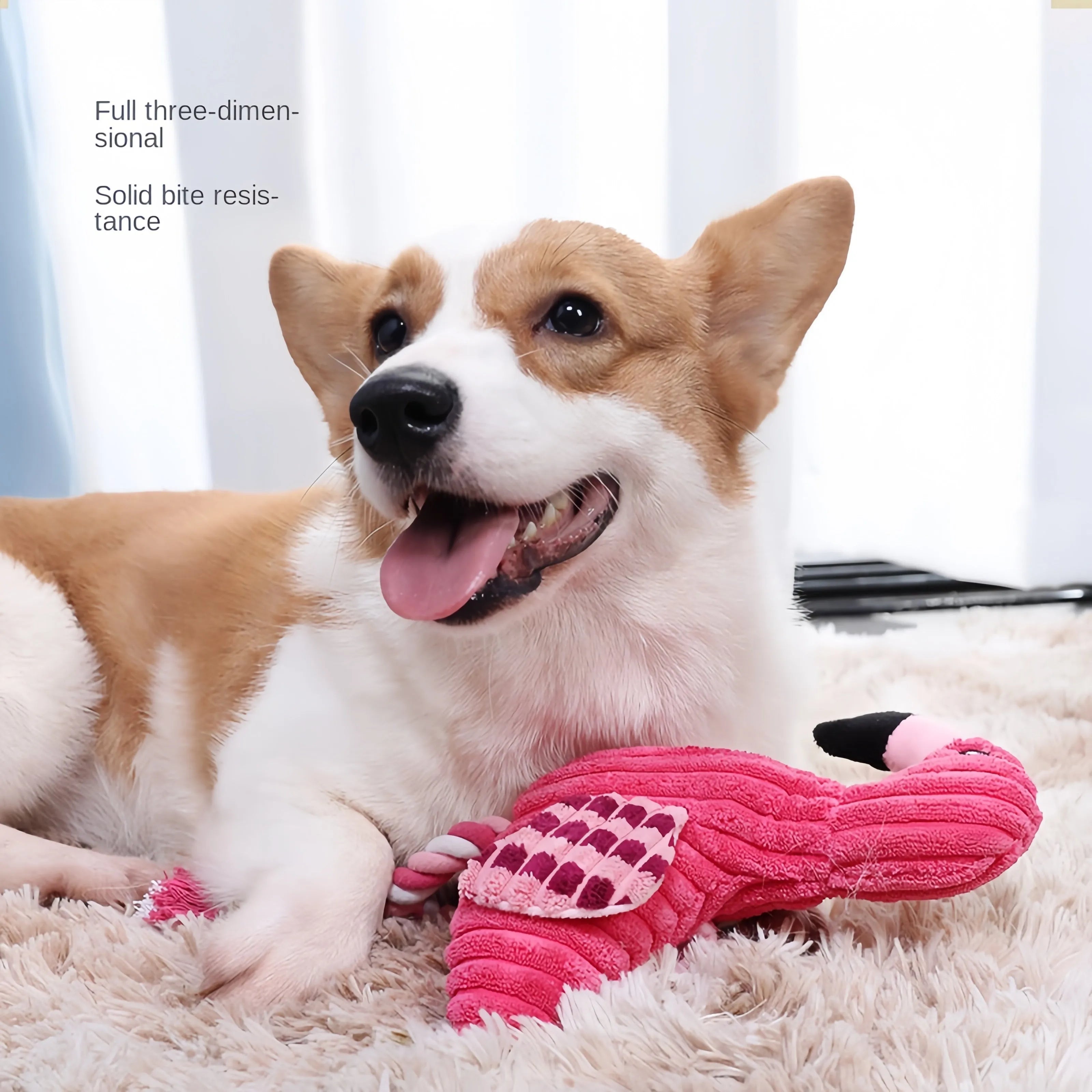 Pink animal-shaped corduroy squeaky dog toy for small and large breeds