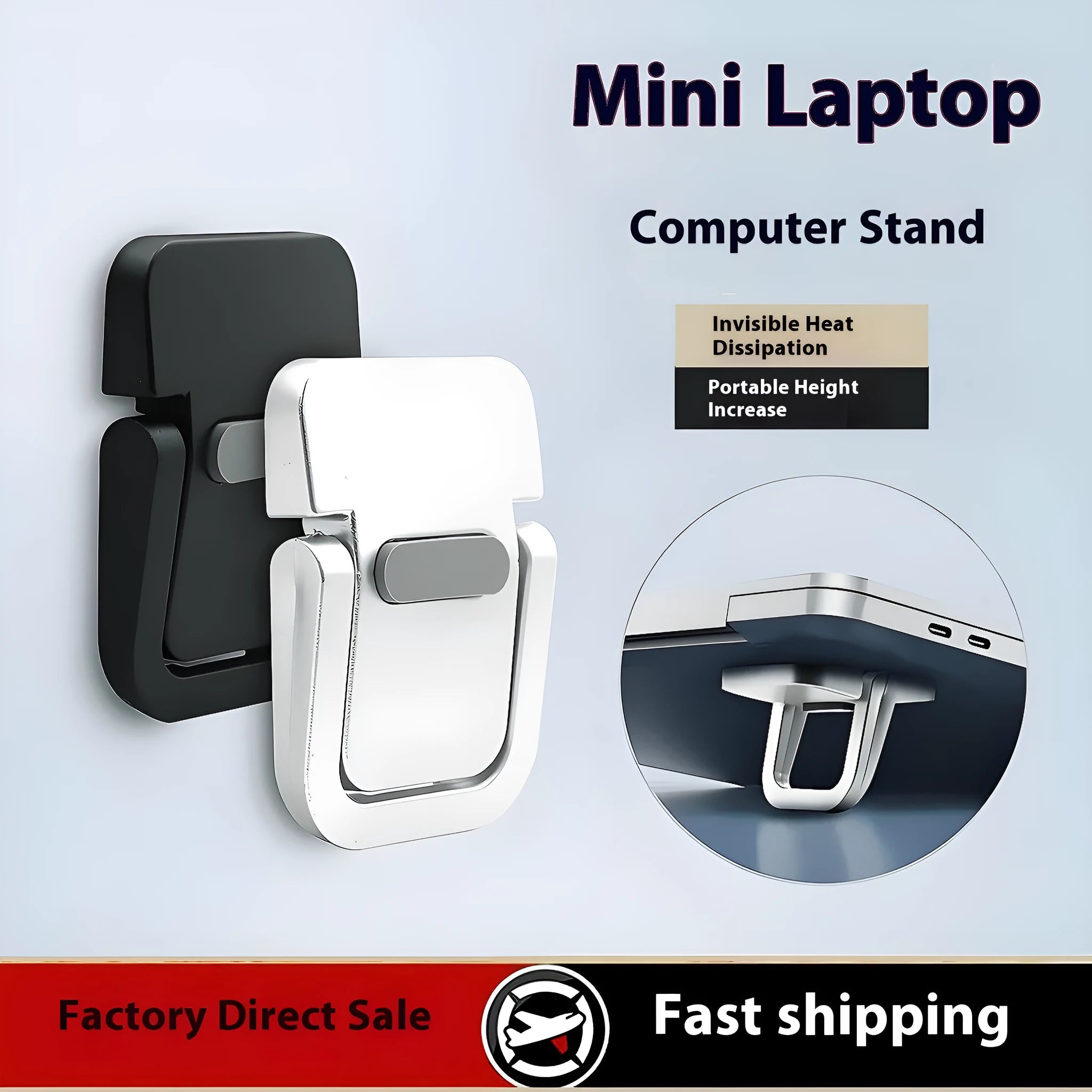 Portable laptop stand in black double gear with dual fans for laptop cooling