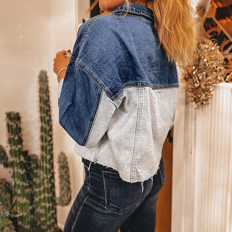 Women's loose fit denim coat with multi-buckle front fastening in casual style
