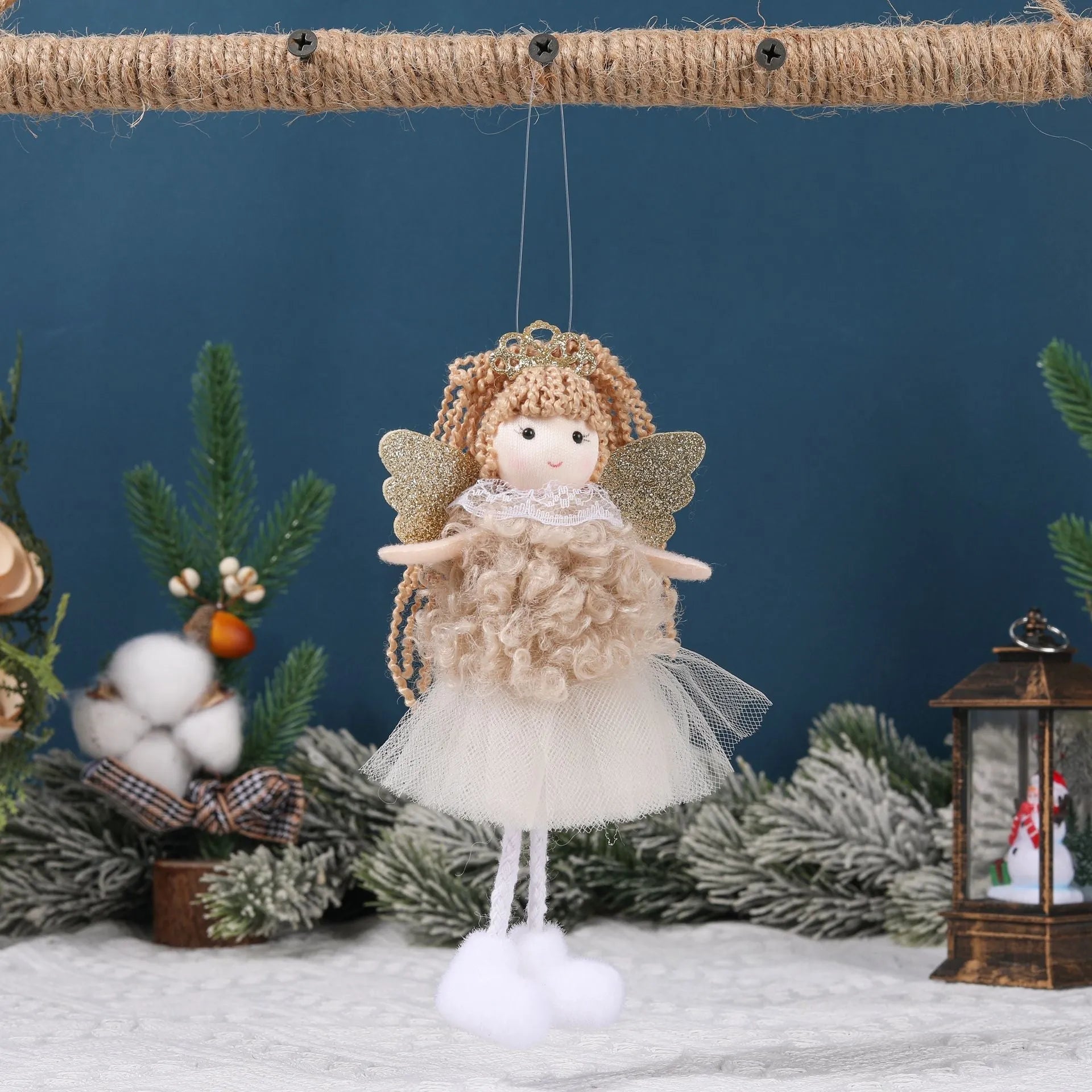 Christmas cartoon angel fabric pendant for girls' high ponytail hair in white, pink, or khaki style