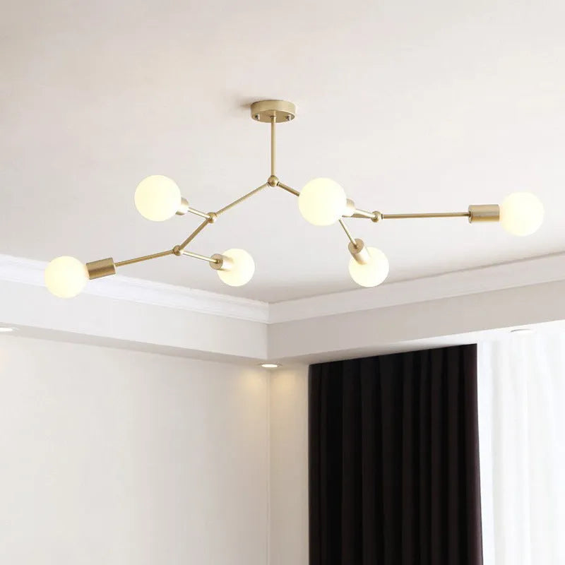 Iron chandelier ceiling lamp with Nordic design in black or white, showing 3-head, 4-head, and 6-head options.