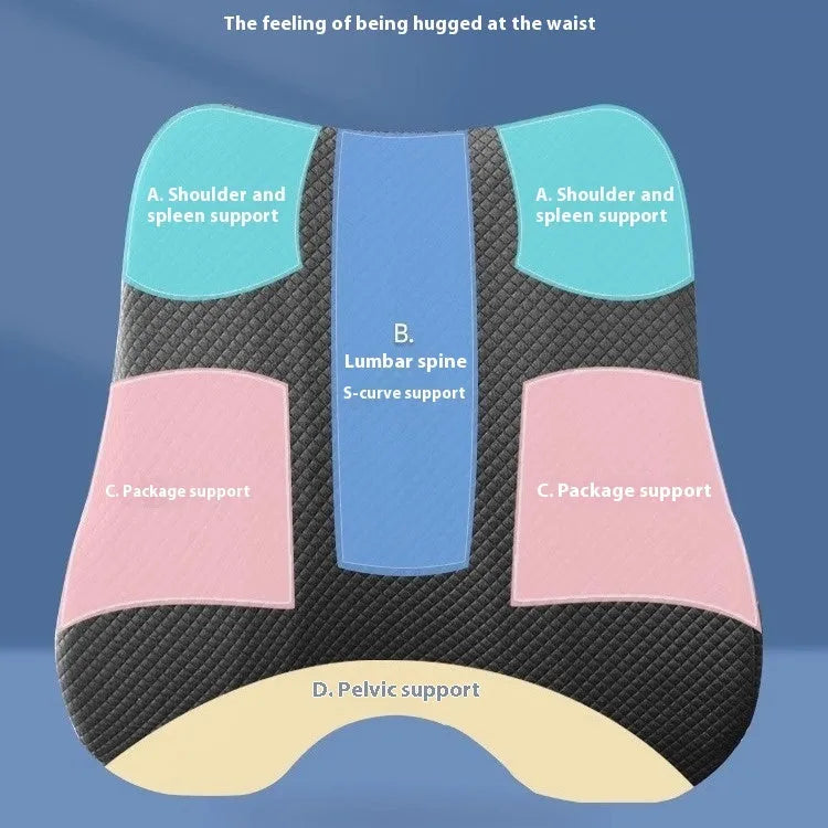 Grey contoured lumbar support pillow for office chair, showing 40x40x8cm dimensions.