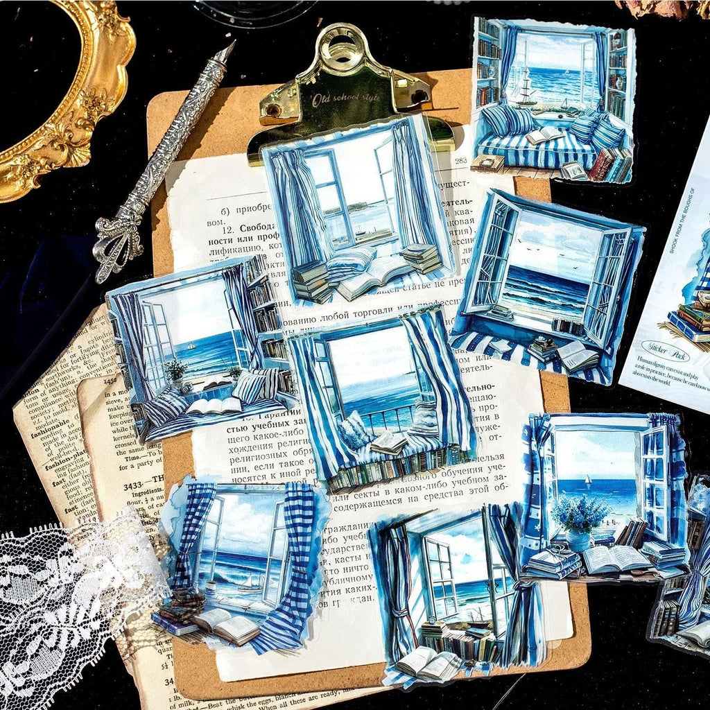 Window Story Series retro decorative journal stickers set showing six printed design colourways.