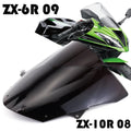 Replacement motorcycle windscreen for Kawasaki ZX-6R and ZX-10R models in blue and brown tint options.
