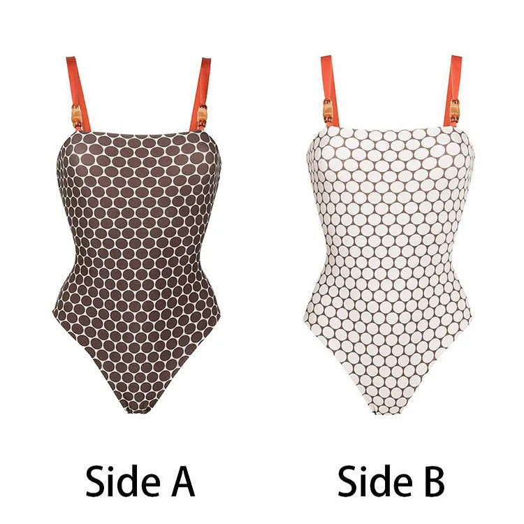 Women's dot print one-piece swimsuit with matching wrap skirt, polyester fabric, European and American style