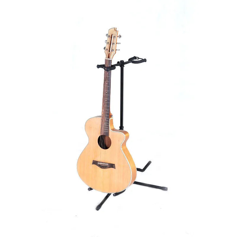 Black vertical double-headed adjustable guitar stand for acoustic and electric instruments