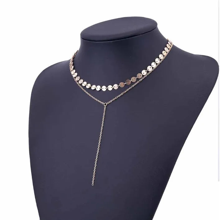 Tattoo coin choker rhinestone crystal necklace one layer three layer lariat y choker alloy chain gold silver plating