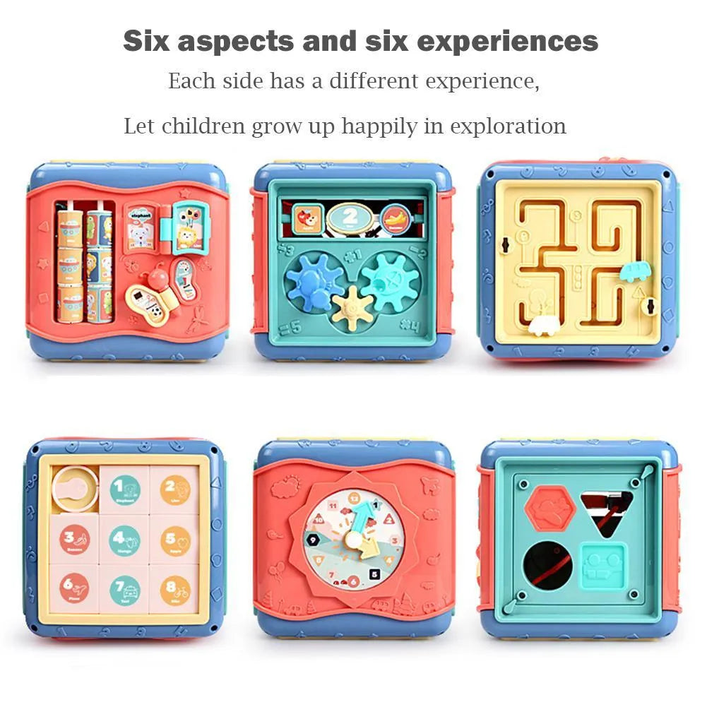 Baby educational hexahedron cube toy with bead maze and shape sorting activities