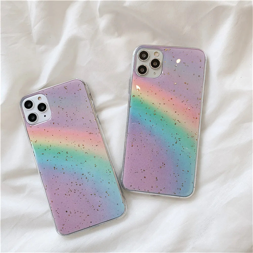 Gradient rainbow striped TPU phone case for iPhone models