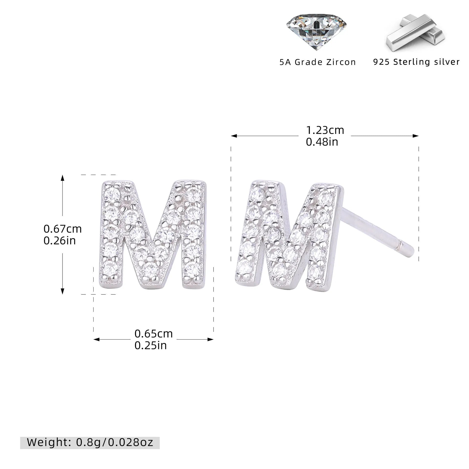 925 silver letter ear stud with electroplated gold finish, alphabet motif