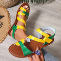Women's flat sandals with Velcro strap on round-toe PU upper and rubber sole