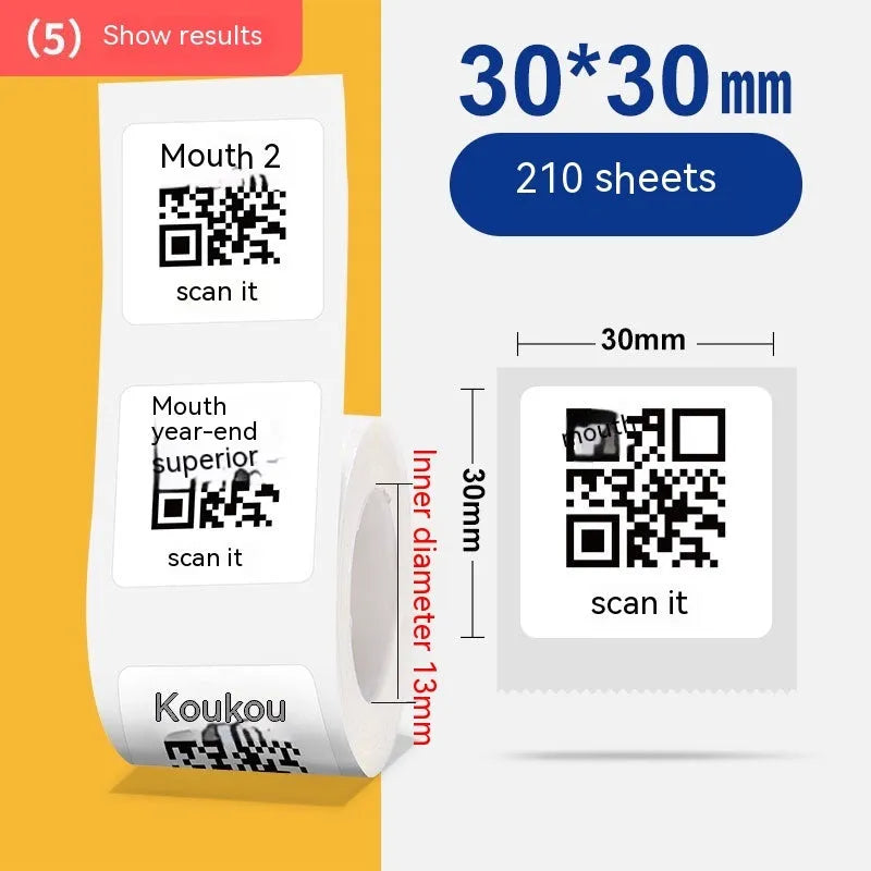 Roll of white 40x40mm thermosensitive paper adhesive labels for commercial labelling applications
