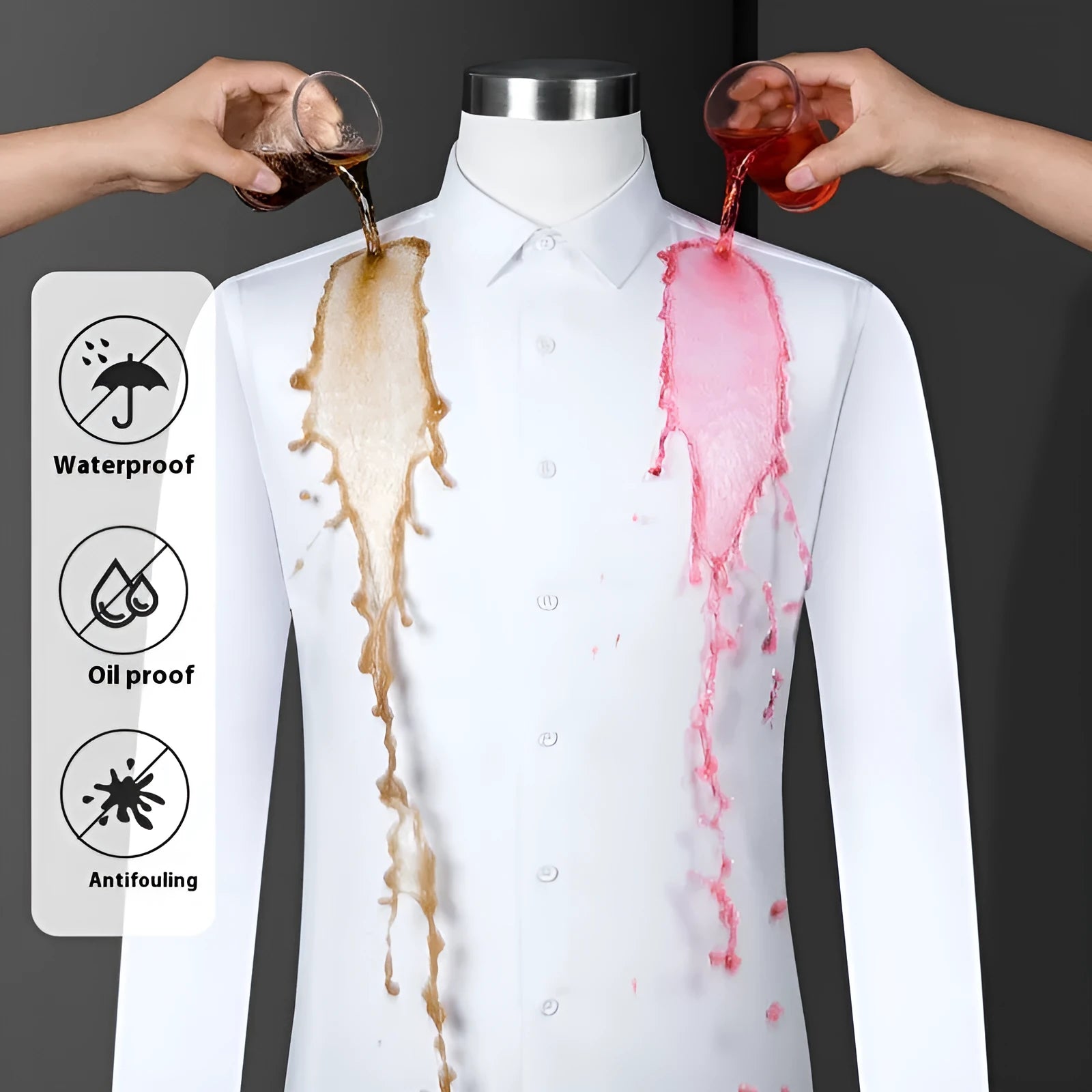 Men's short sleeve waterproof business shirt in bamboo fibre with square collar
