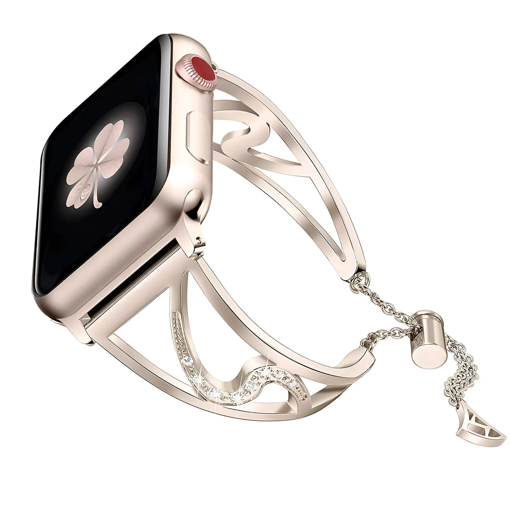 Retro gold 316L stainless steel S-shaped watch strap for Apple Watch with hand-inlaid crystals