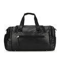 Black PU travel bag for shoes with zippered compartment showing dimensions 52cm long by 19cm wide