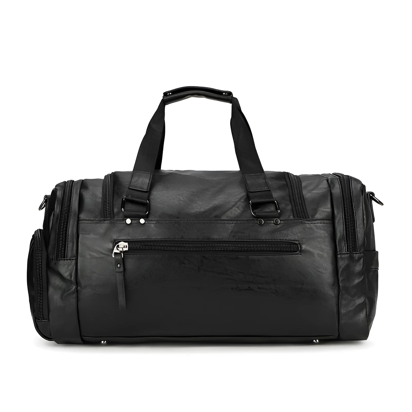 Black PU travel bag for shoes with zippered compartment showing dimensions 52cm long by 19cm wide