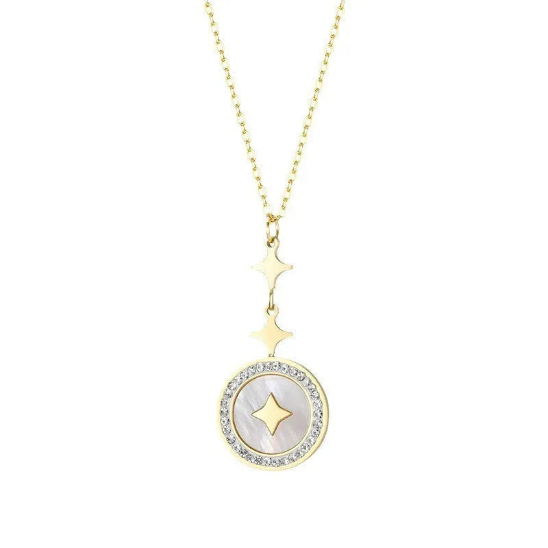 Women's titanium steel necklace with hexagonal star geometric pendant on O-ring chain