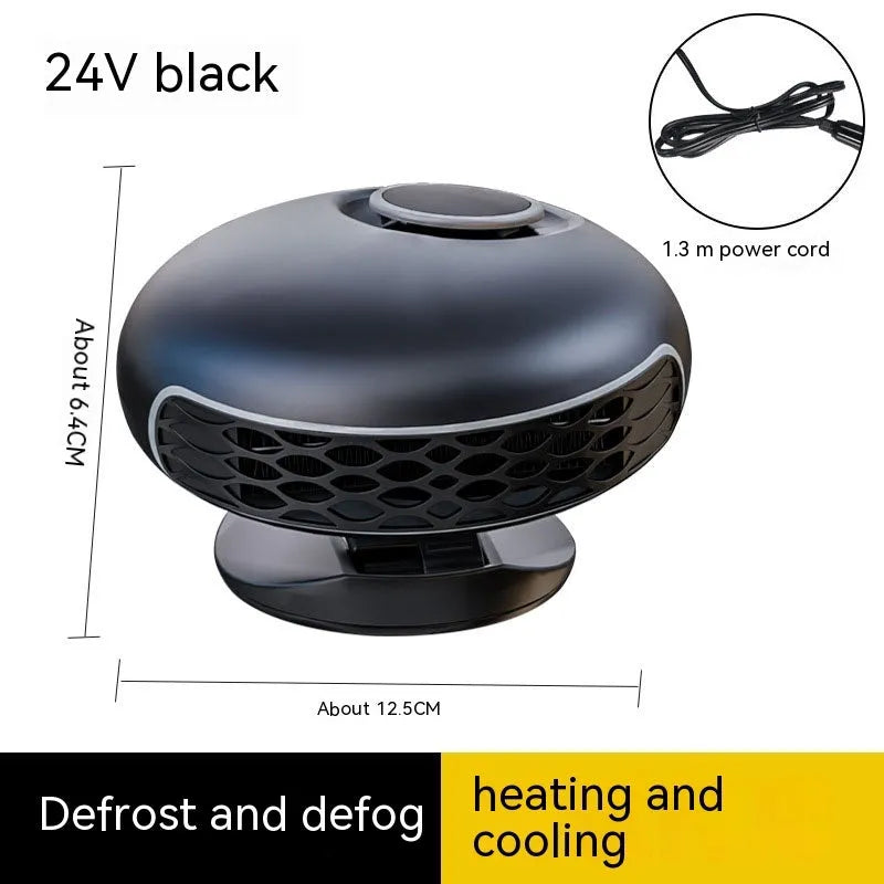 Black car warm air blower heater with 150W power for 12V and 24V vehicle systems