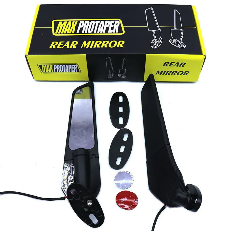 Motorcycle spoiler rearview mirror with convex lens and yellow light made from aluminium alloy