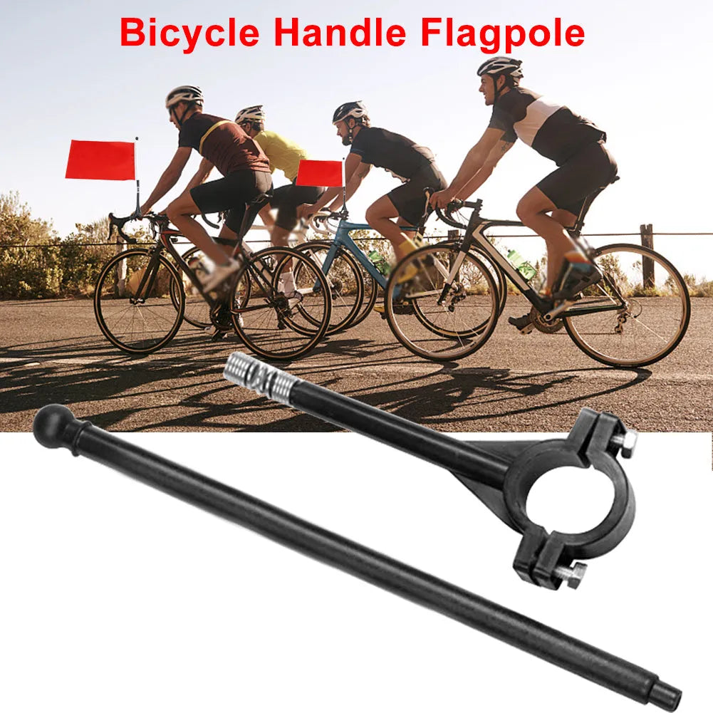 Cycling handlebar flagpole with small polyester square flag attached to bicycle for promotional use