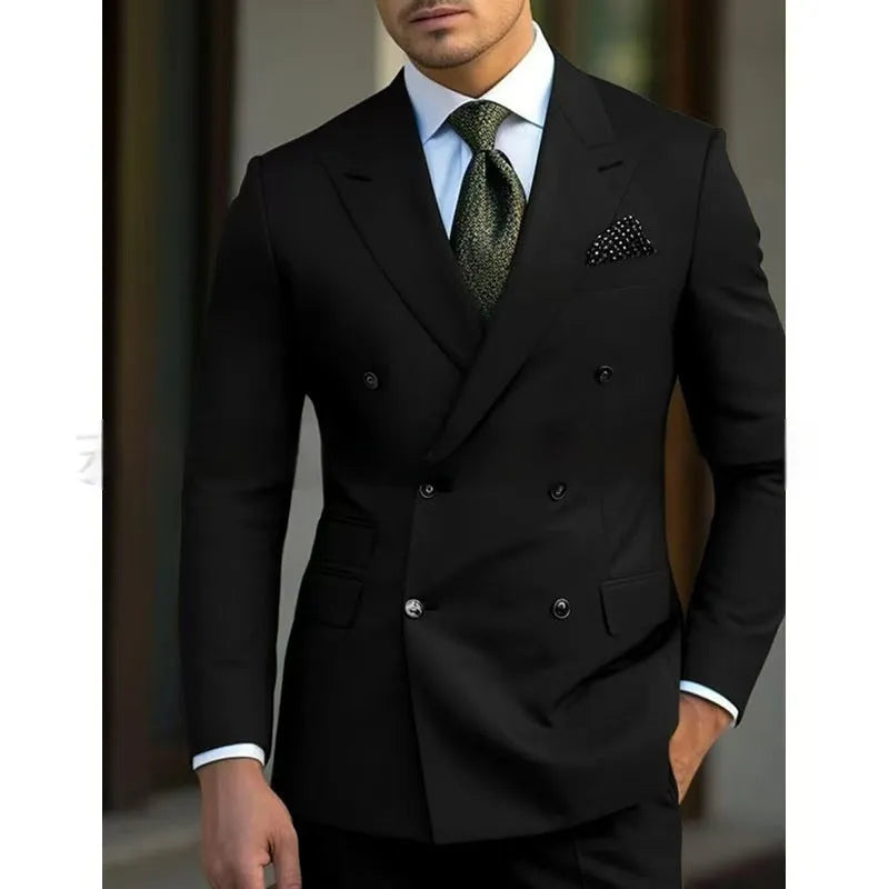 Men's regular fit two-piece suit jacket and trousers in a light business style.