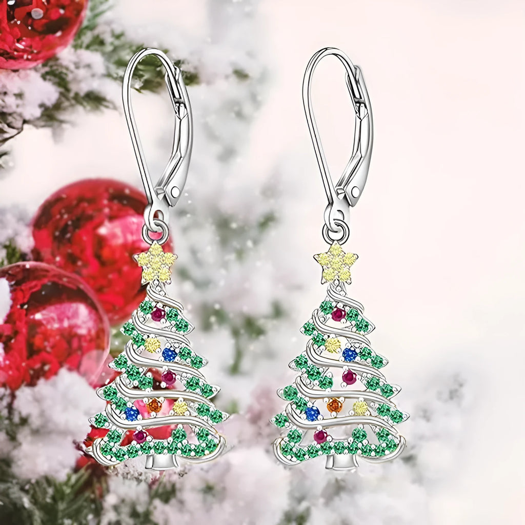 Women's Christmas tree earrings in star shape with white gold colour finish
