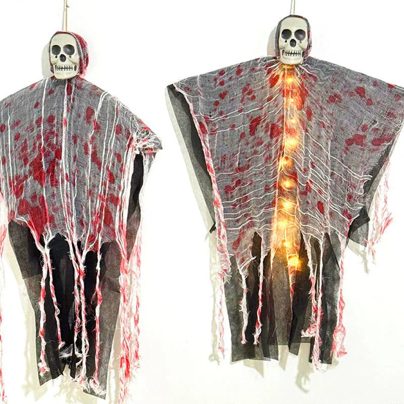 Plastic Halloween decoration with blood-dyed luminous skull hanging ghost design for outdoor displays