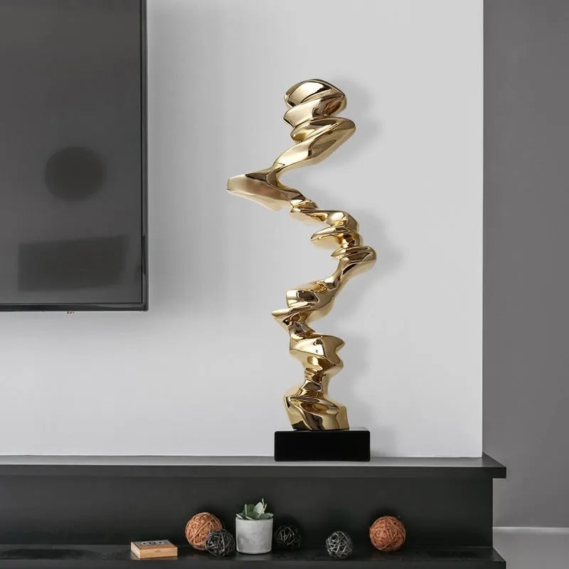 Modern abstract still life ornament in metallic gold, silver, or blue finish for minimalist home or hotel decor.