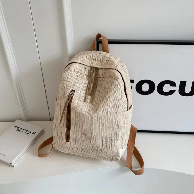 Minimalist waterproof polyester backpack for women in urban simplicity style with phone pocket