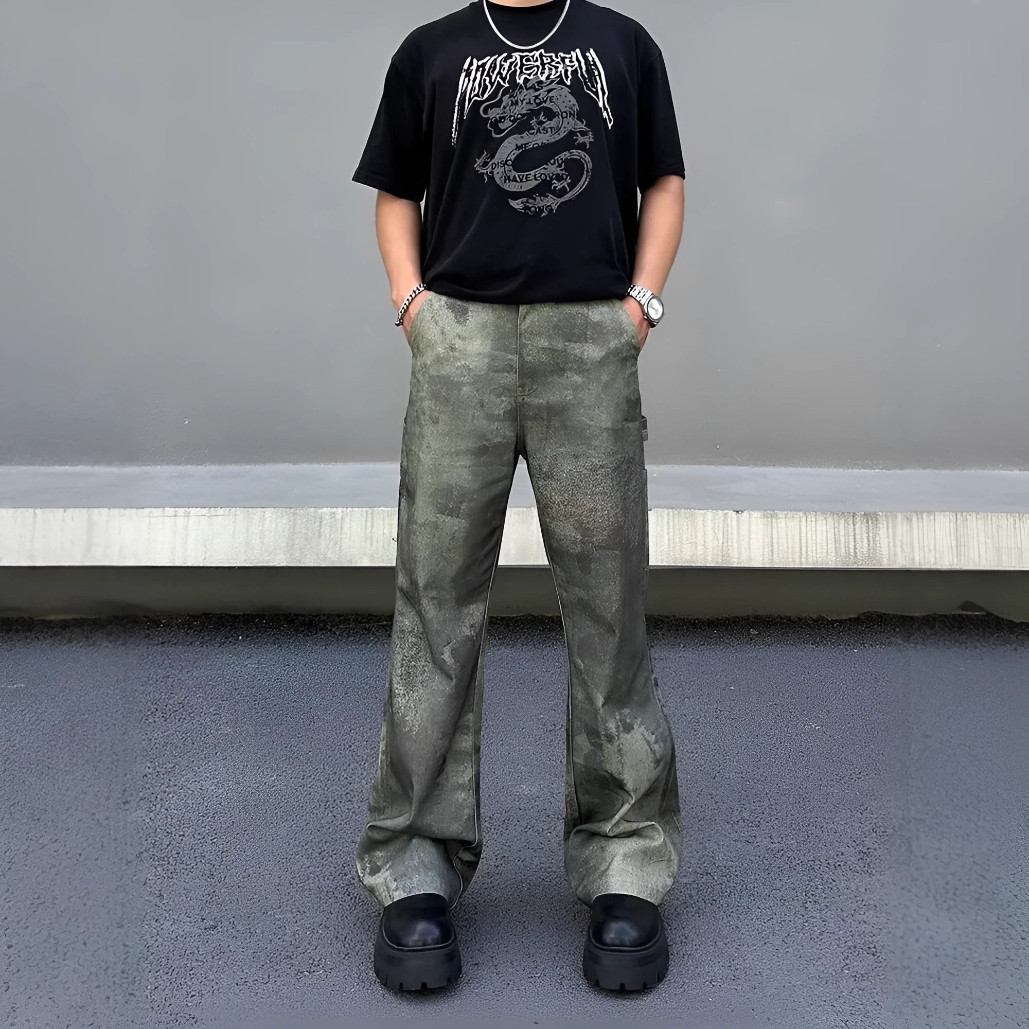 Men's straight leg camouflage jeans with digital pattern in picture colour