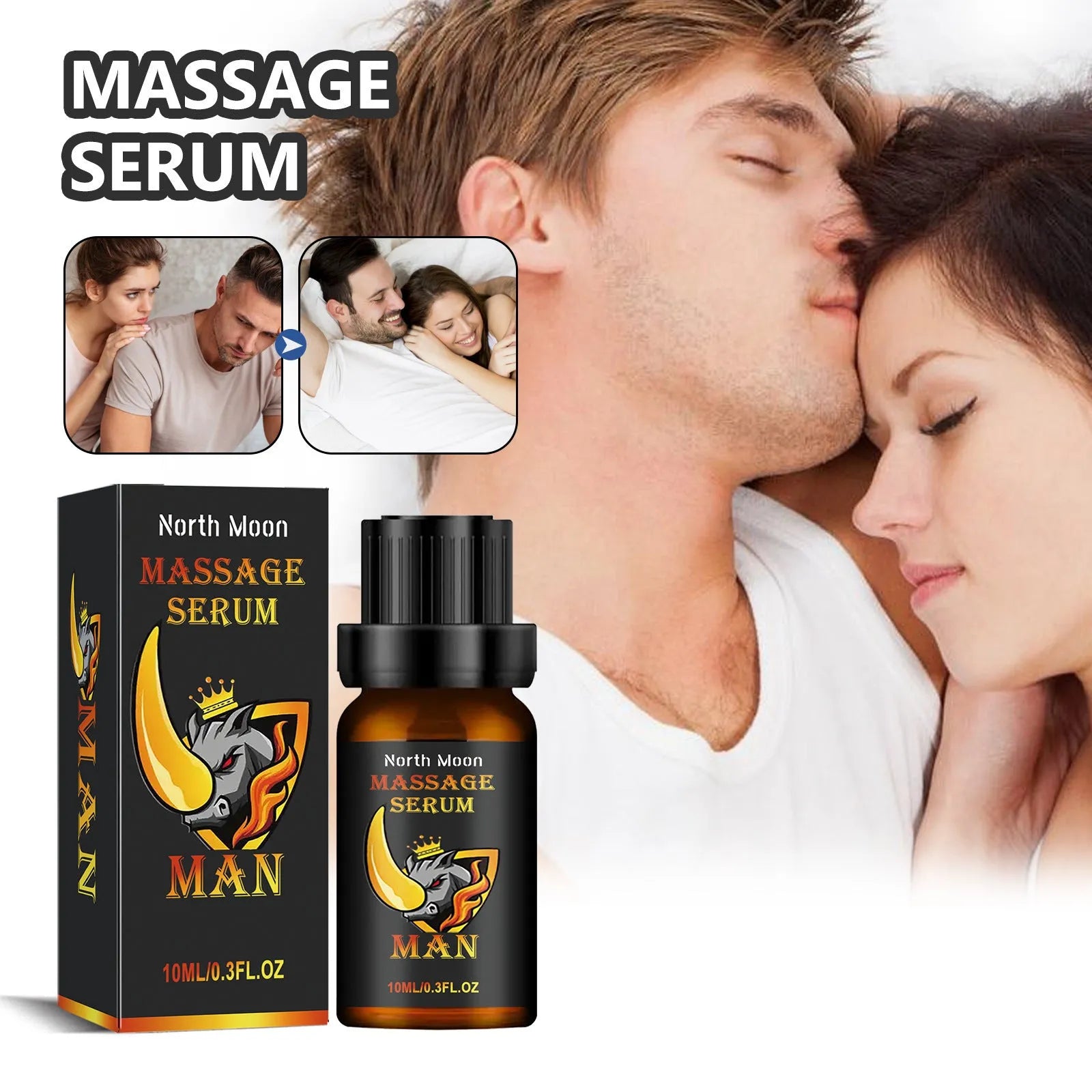 10ml bottle of men's massage essential oil with ginger and jojoba ingredients