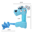 Blue TPR corn kernel dog toy in Fox shape with attached cotton rope tail