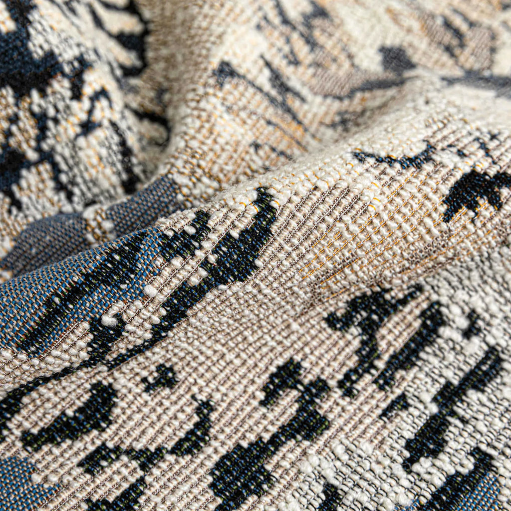 Chinese style antique blue wool blend floral pillow with abstract artistic pattern on feather velvet cushion