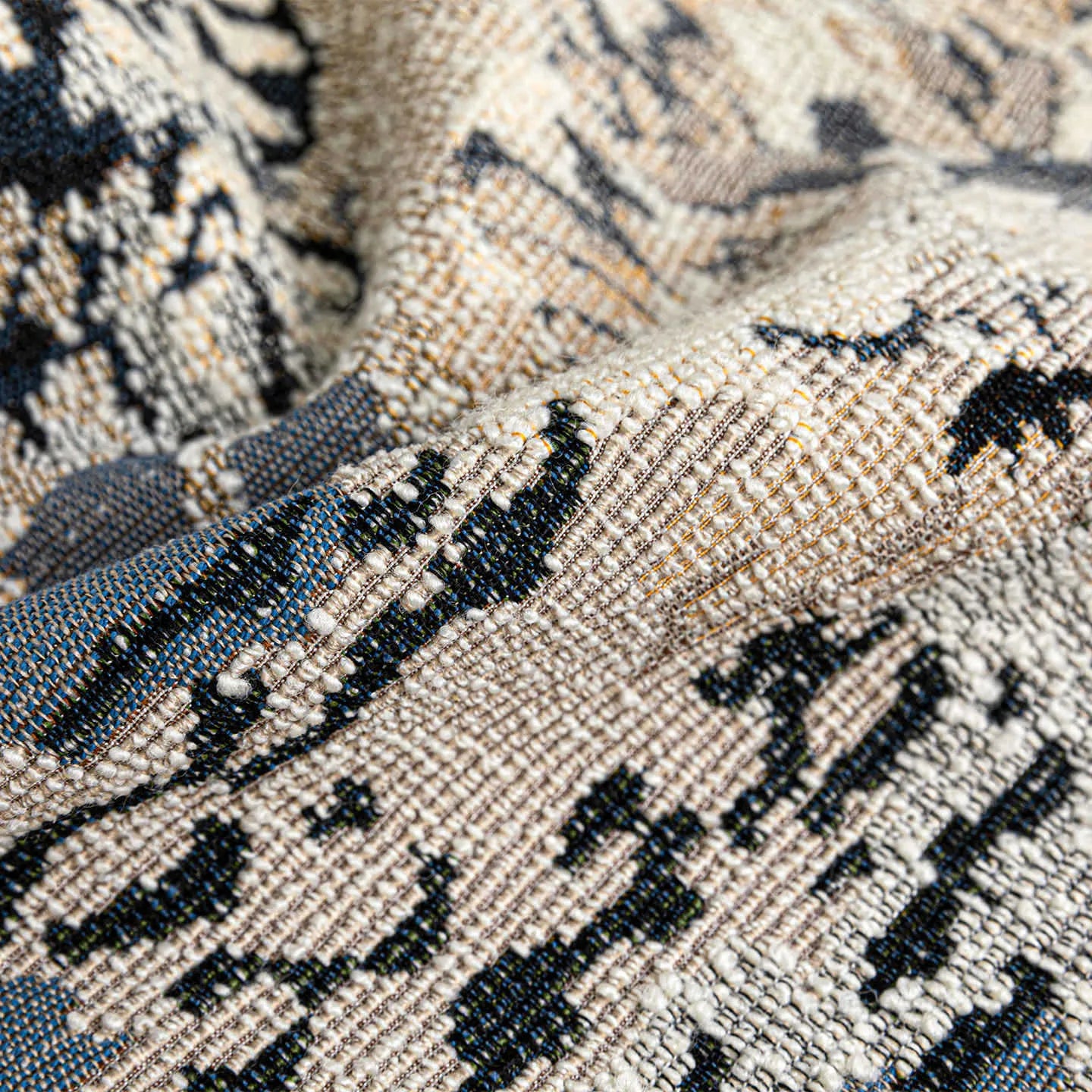 Chinese style antique blue wool blend floral pillow with abstract artistic pattern on feather velvet cushion